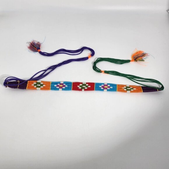 Colorful Round Hand Woven Tribal for Friendship Bow and Arrow Tie Belt Vintage - Picture 11 of 12